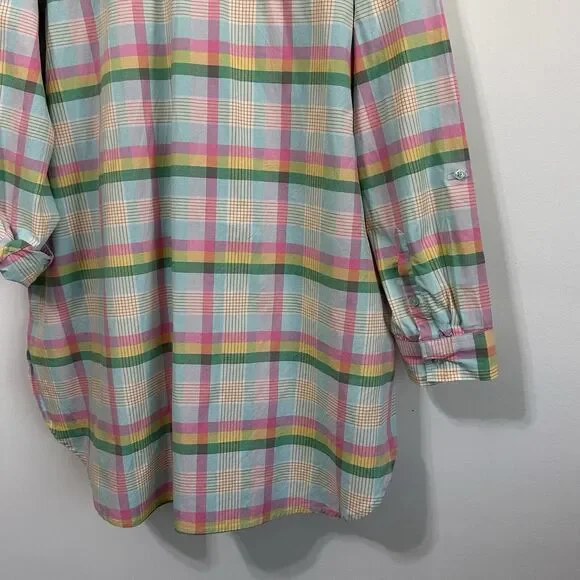 Crown & Ivy Top Blouse 2X Plus Roll Tab Sleeve Button Front‎ Easter Pastel NEW - Picture 9 of 10